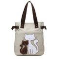 Canvas Handtasche mit niedlicher Katzen-Applikation – Strandtasche für Katzenliebhaber