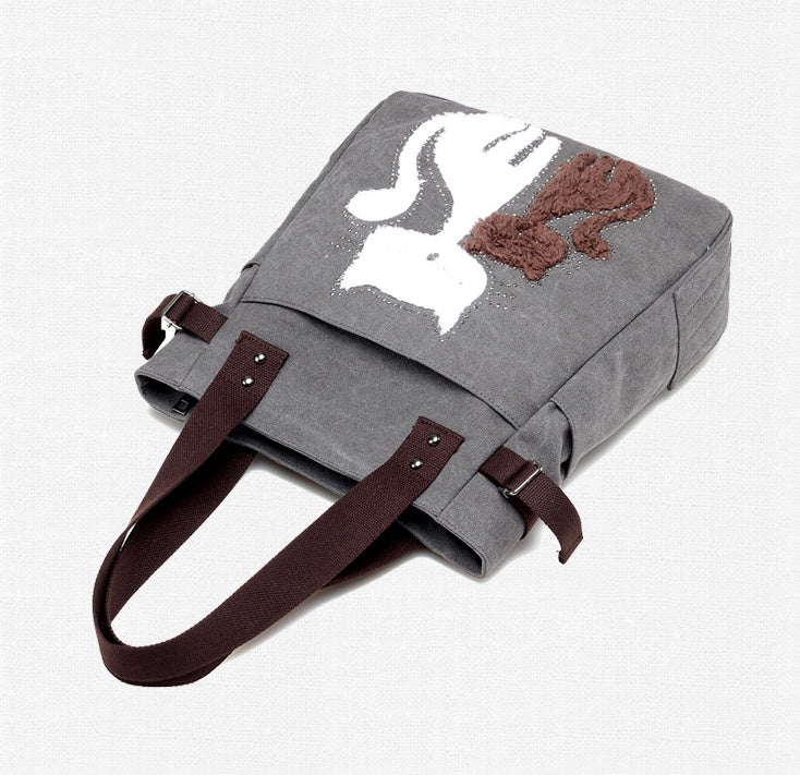 Canvas Handtasche mit niedlicher Katzen-Applikation – Strandtasche für Katzenliebhaber