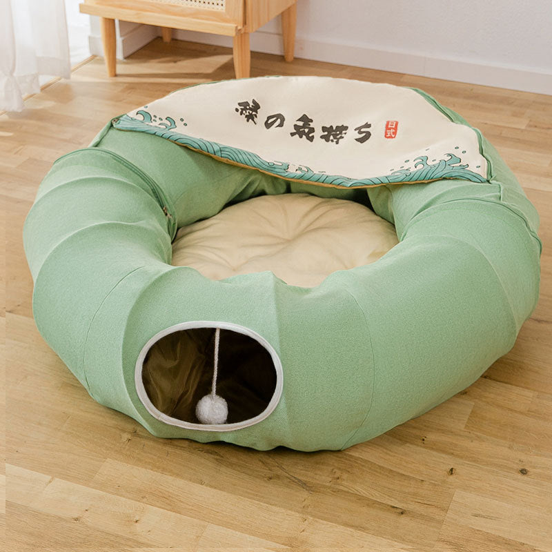 Katzentunnel mit Nest – faltbar & waschbar, 130 cm