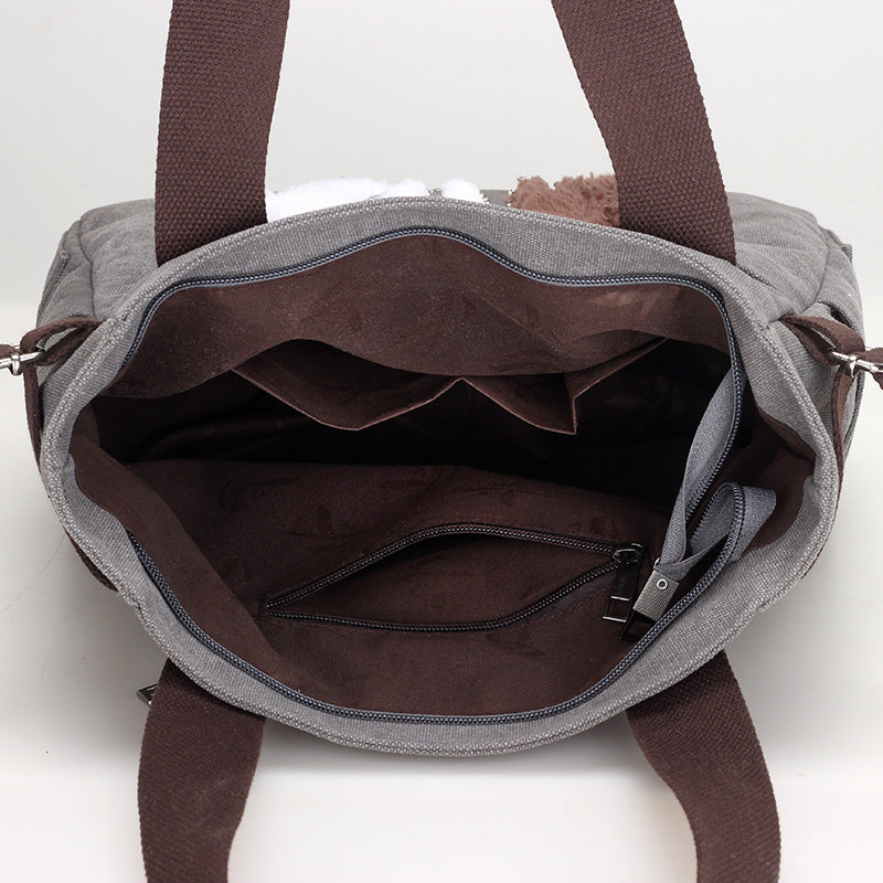 Canvas Handtasche mit niedlicher Katzen-Applikation – Strandtasche für Katzenliebhaber