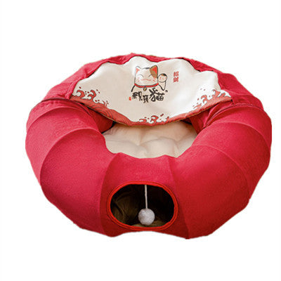 Katzentunnel mit Nest – faltbar & waschbar, 130 cm
