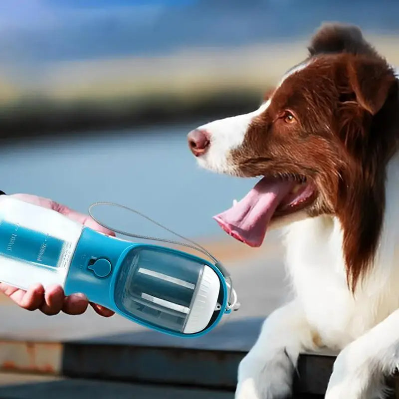 3-in-1 Hunde-Trinkflasche mit Futterbehälter und Kotbeutel-Fach