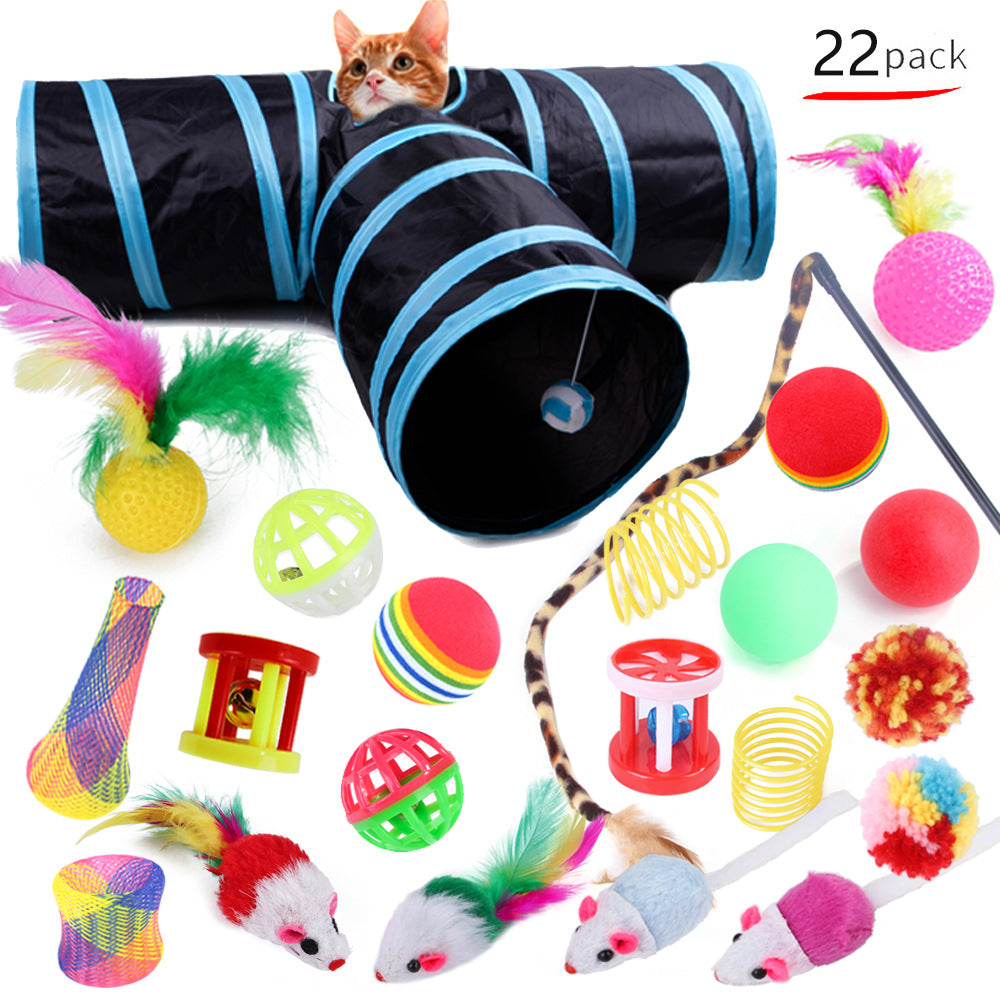 Katzenspielzeug-Set mit Tunnel – 22-teilig