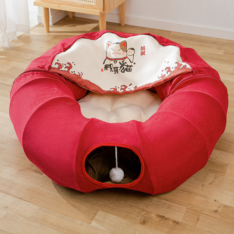 Katzentunnel mit Nest – faltbar & waschbar, 130 cm