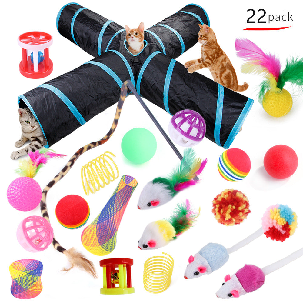 Katzenspielzeug-Set mit Tunnel – 22-teilig