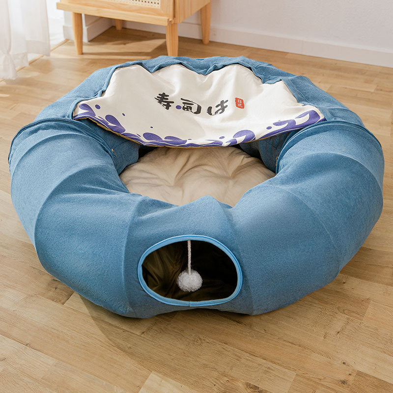 Katzentunnel mit Nest – faltbar & waschbar, 130 cm