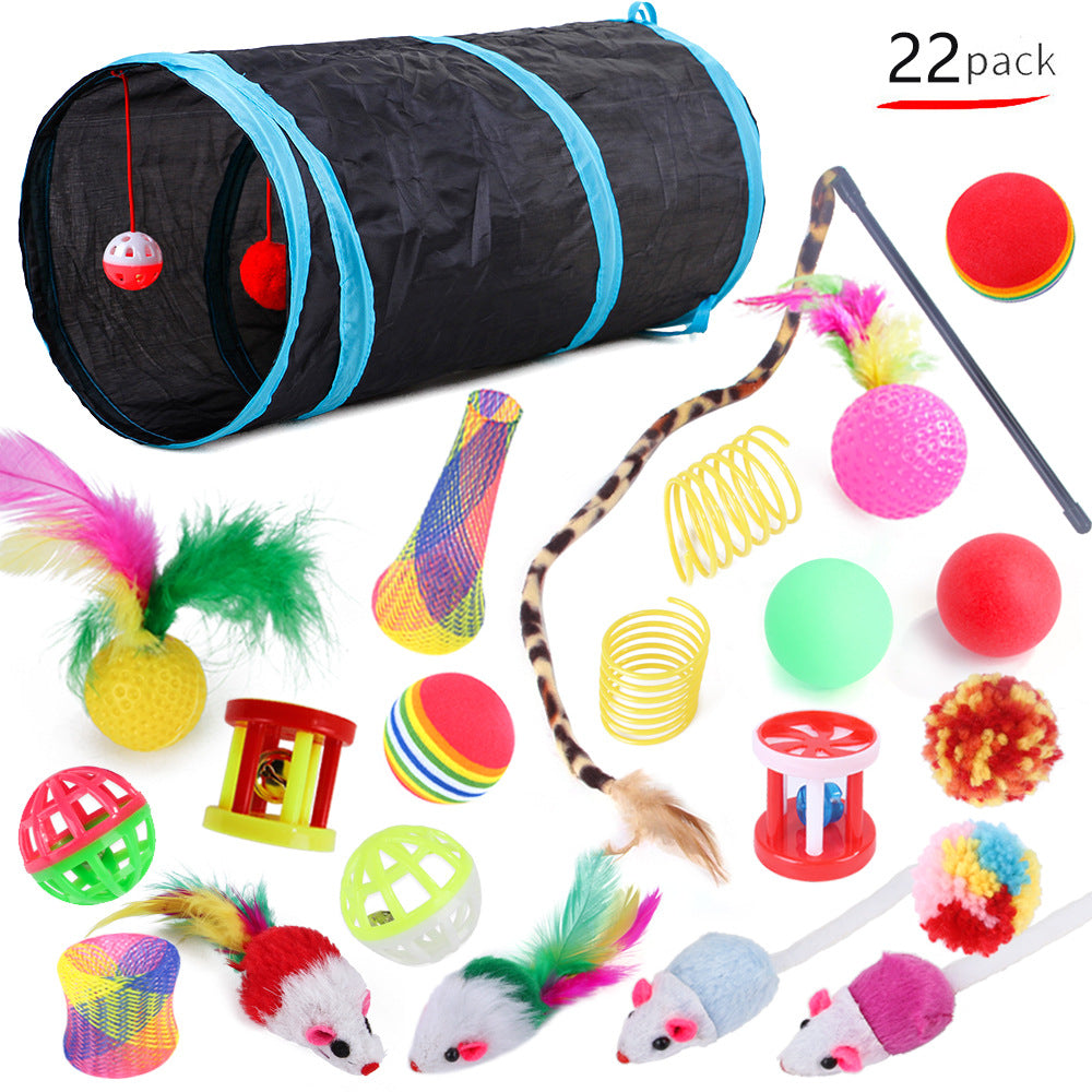 Katzenspielzeug-Set mit Tunnel – 22-teilig